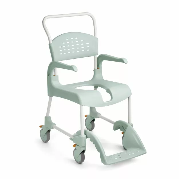 Etac Clean 49 cm toilet and shower chair, front opening seat, sea green