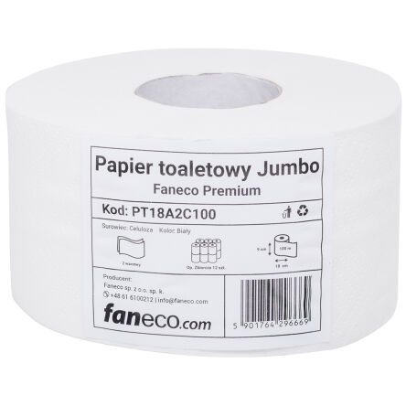 Biały papier toaletowy jumbo do toalet publicznych Faneco Premium