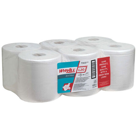 Papierhandtuchrolle mit zentraler Dosierung Kimberly Clark WYPALL L20 EXTRA, 2-lagig, weißes Zellstoff