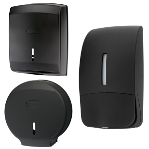 Set: liquid soap dispenser, toilet paper holder, INOVA Black towel container.