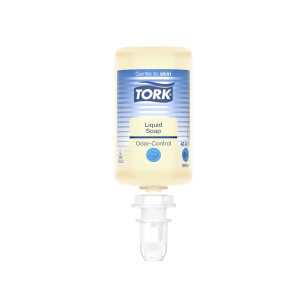 Tork 1 liter neutralizing liquid soap, colorless and odorless.