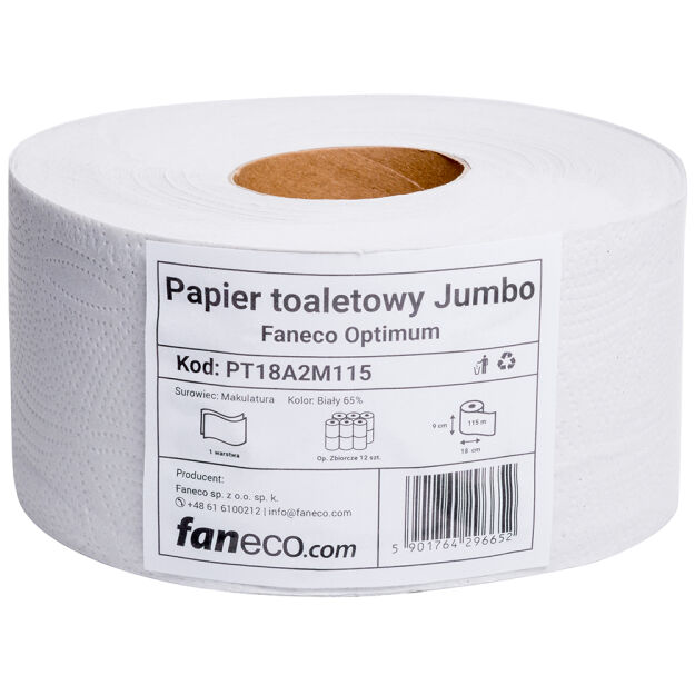 Biały papier toaletowy jumbo do toalet publicznych Faneco Optimum