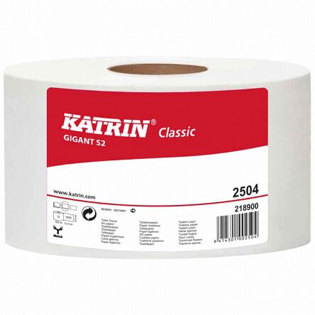 Papierhandtuch Katrin Classic Gigant S2 12 Rollen 2 Lagen 150 m Durchmesser 18 cm weiß Zellstoff + Altpapier