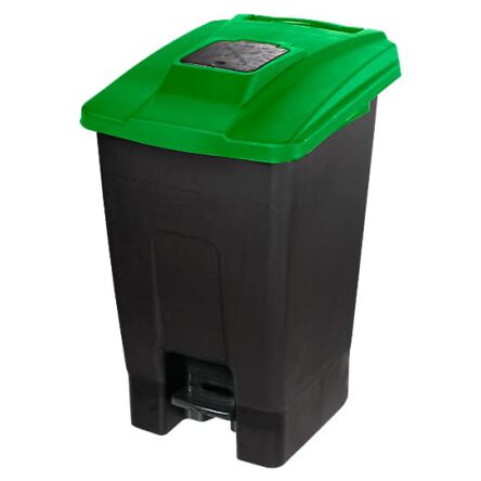 Cubo de basura con pedal y ruedas de 110L verde